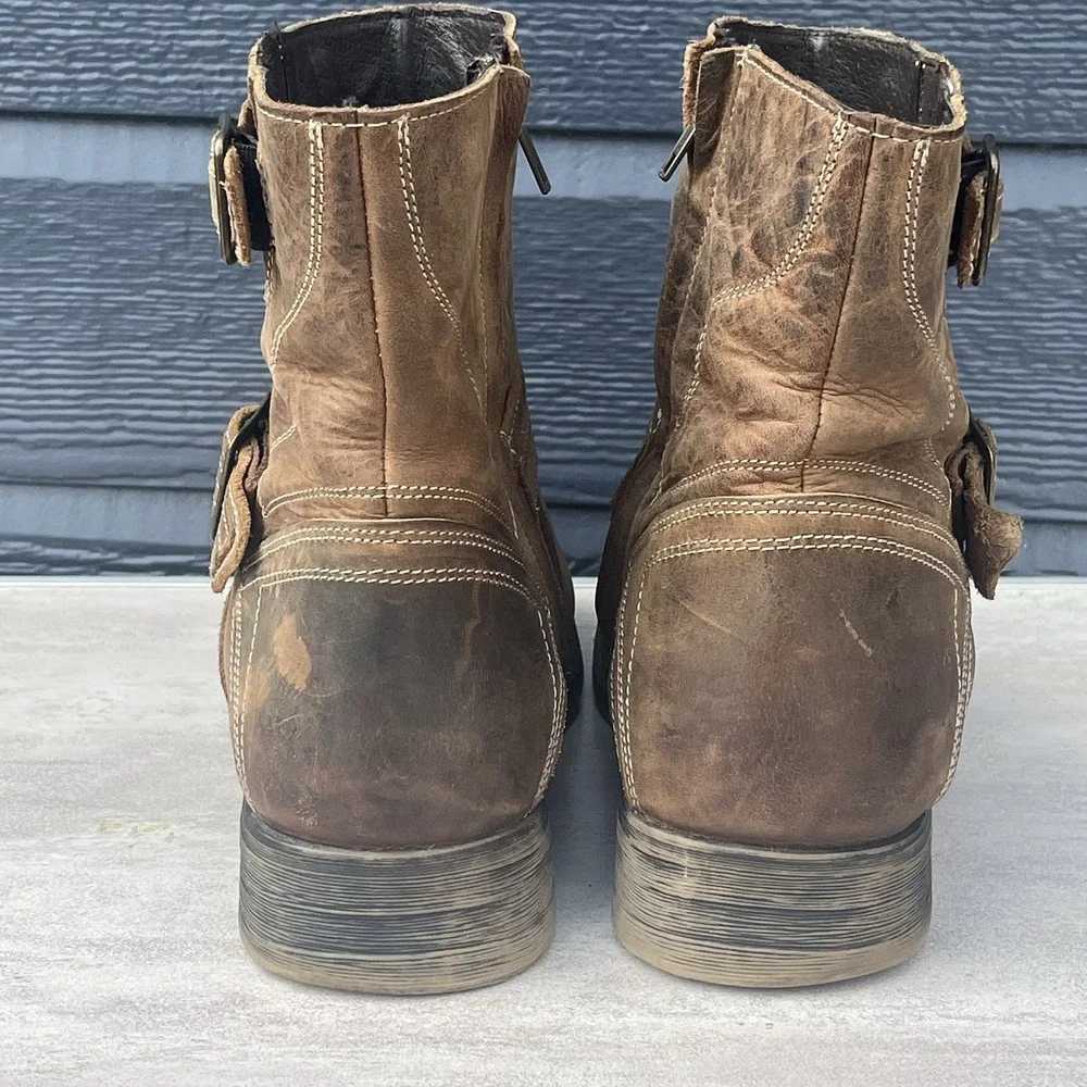 Bed Stu Men's Distressed Brown Leather‎ Harness Ankle Boots Size 12 Biker